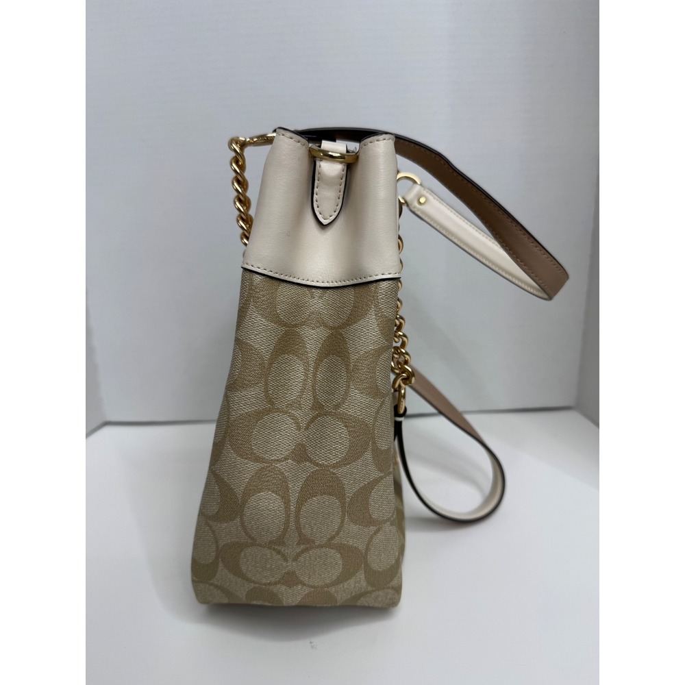Coach C8152 Signature Canvas Mollie Tote 25 Khaki Chalk‎ Gold Chain Shoulder Bag - Picture 7 of 16